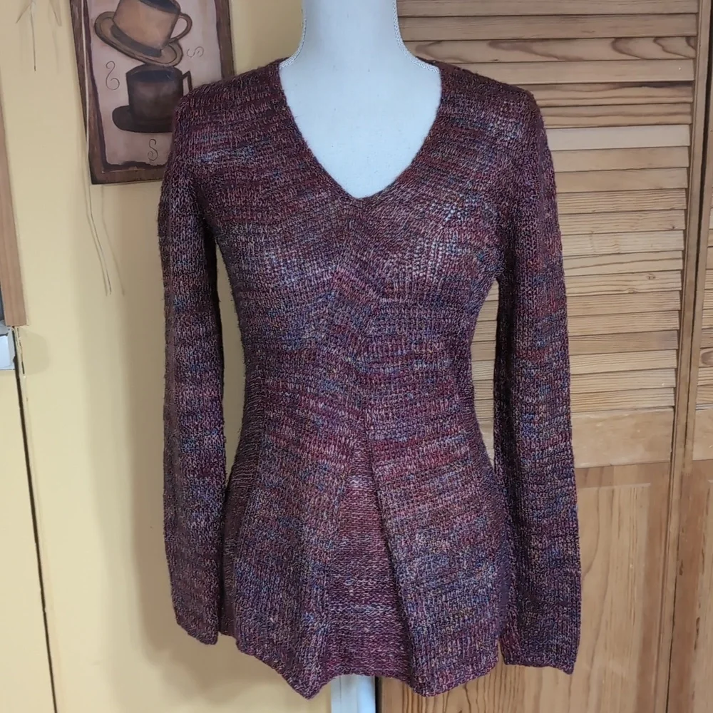 Coldwater Creek Burgundy Mohair Wool Blend V-Neck Long Sleeve Sweater L 14 - 16 - Picture 7 of 8